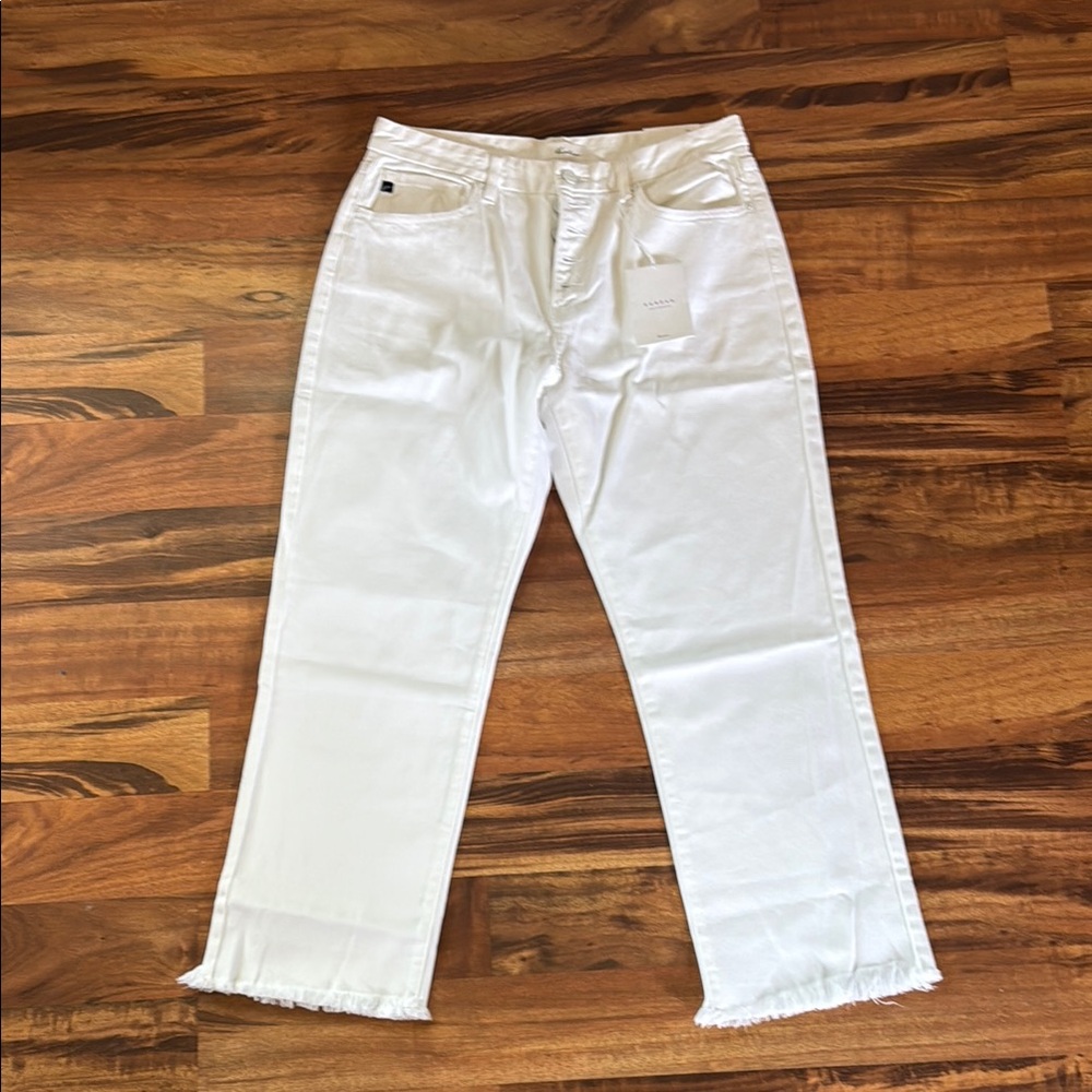 Kancan White Straight Leg with Frayed Hem